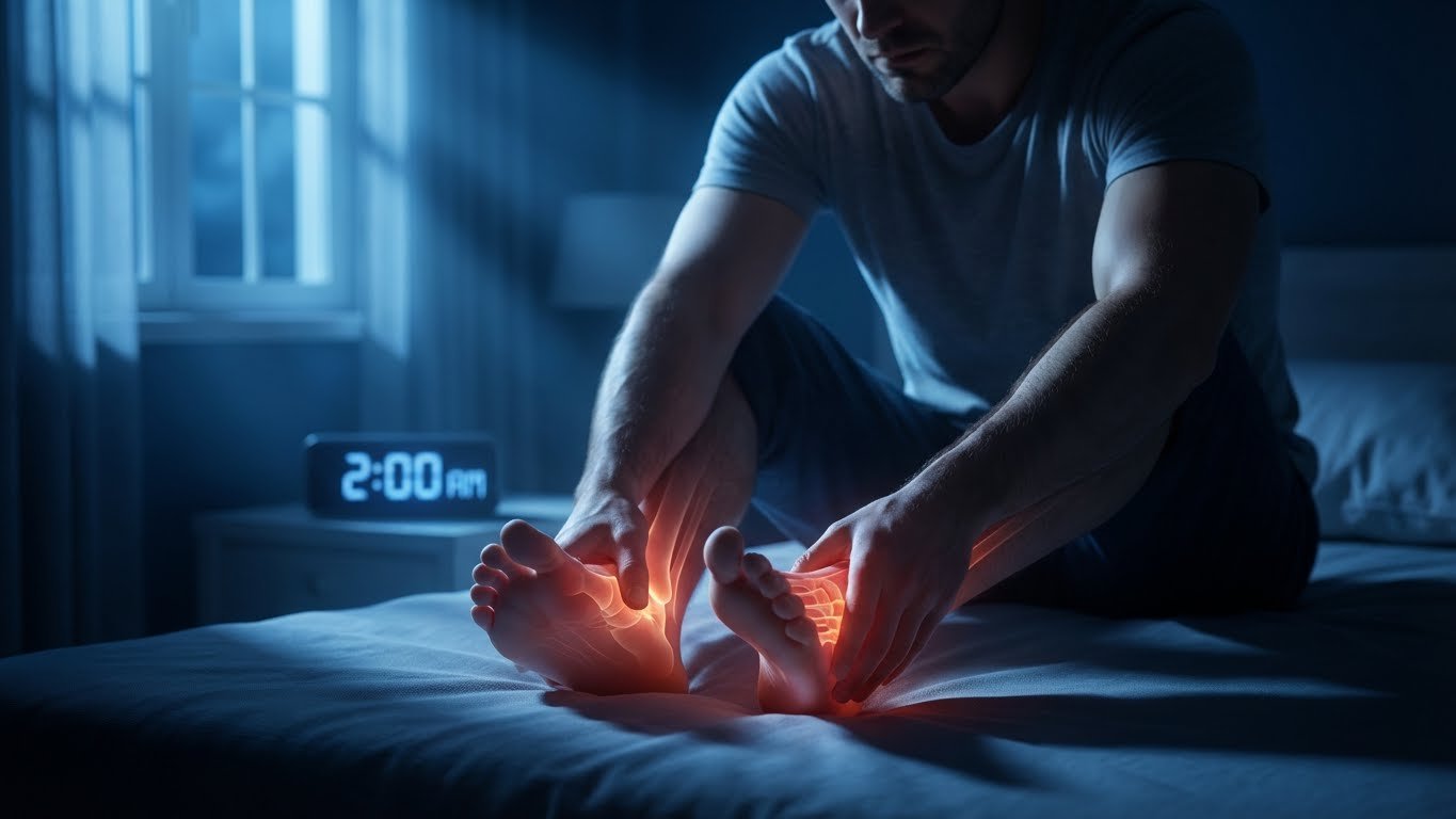 Person experiencing foot neuropathy discomfort